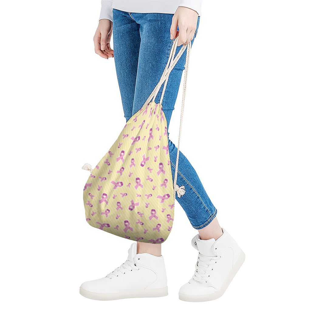 Pastel Breast Cancer Awareness Print Drawstring Bag