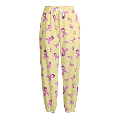 Pastel Breast Cancer Awareness Print Fleece Lined Knit Pants