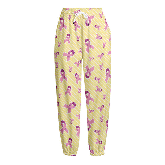 Pastel Breast Cancer Awareness Print Fleece Lined Knit Pants