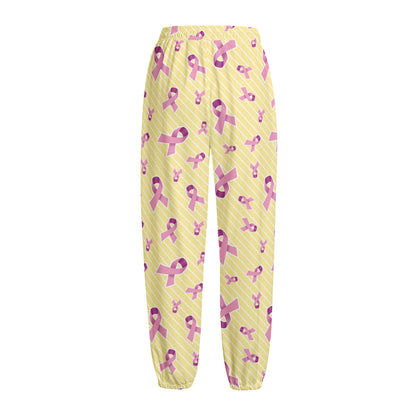 Pastel Breast Cancer Awareness Print Fleece Lined Knit Pants