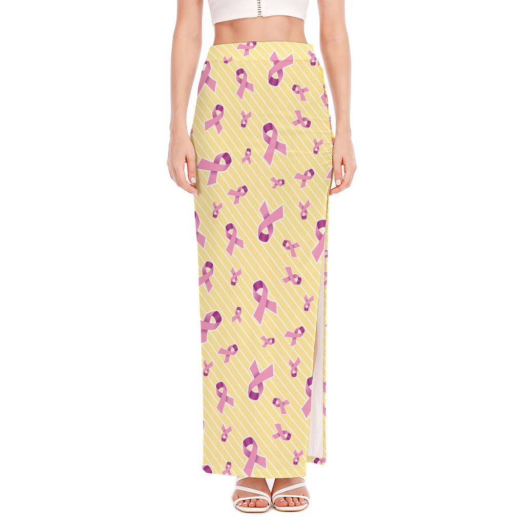 Pastel Breast Cancer Awareness Print High Slit Maxi Skirt