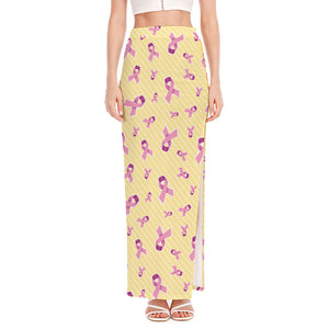 Pastel Breast Cancer Awareness Print High Slit Maxi Skirt