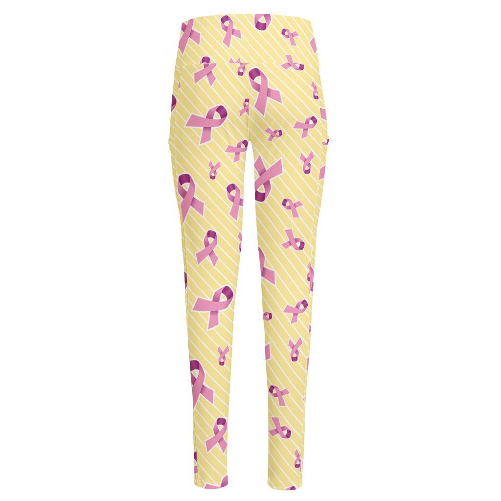 Pastel Breast Cancer Awareness Print High-Waisted Pocket Leggings