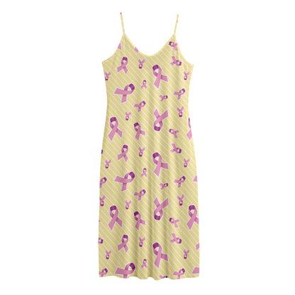Pastel Breast Cancer Awareness Print Jersey Midi Cami Dress
