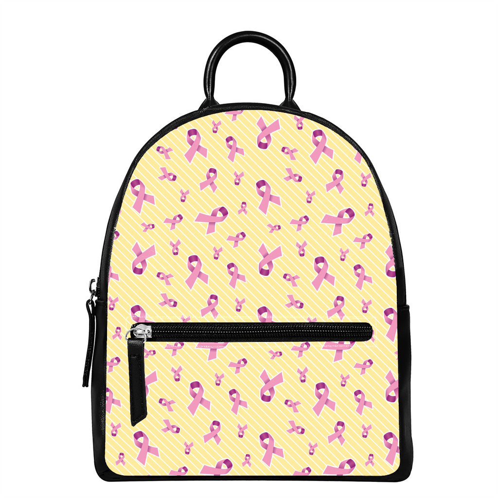 Pastel Breast Cancer Awareness Print Leather Backpack