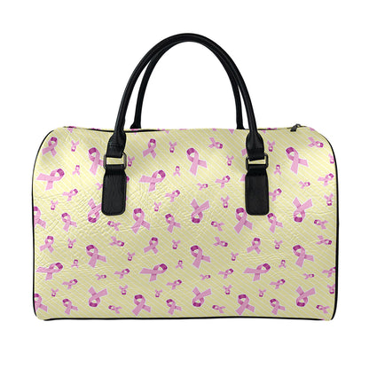 Pastel Breast Cancer Awareness Print Leather Duffle Bag