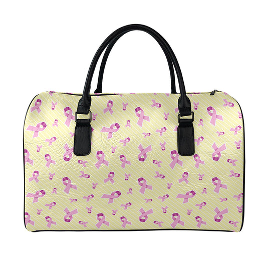 Pastel Breast Cancer Awareness Print Leather Duffle Bag