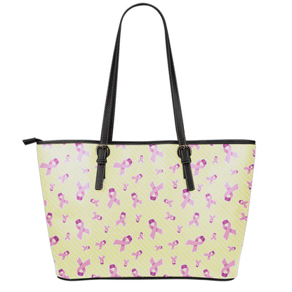 Pastel Breast Cancer Awareness Print Leather Tote Bag
