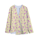 Pastel Breast Cancer Awareness Print Long Sleeve Short Coat