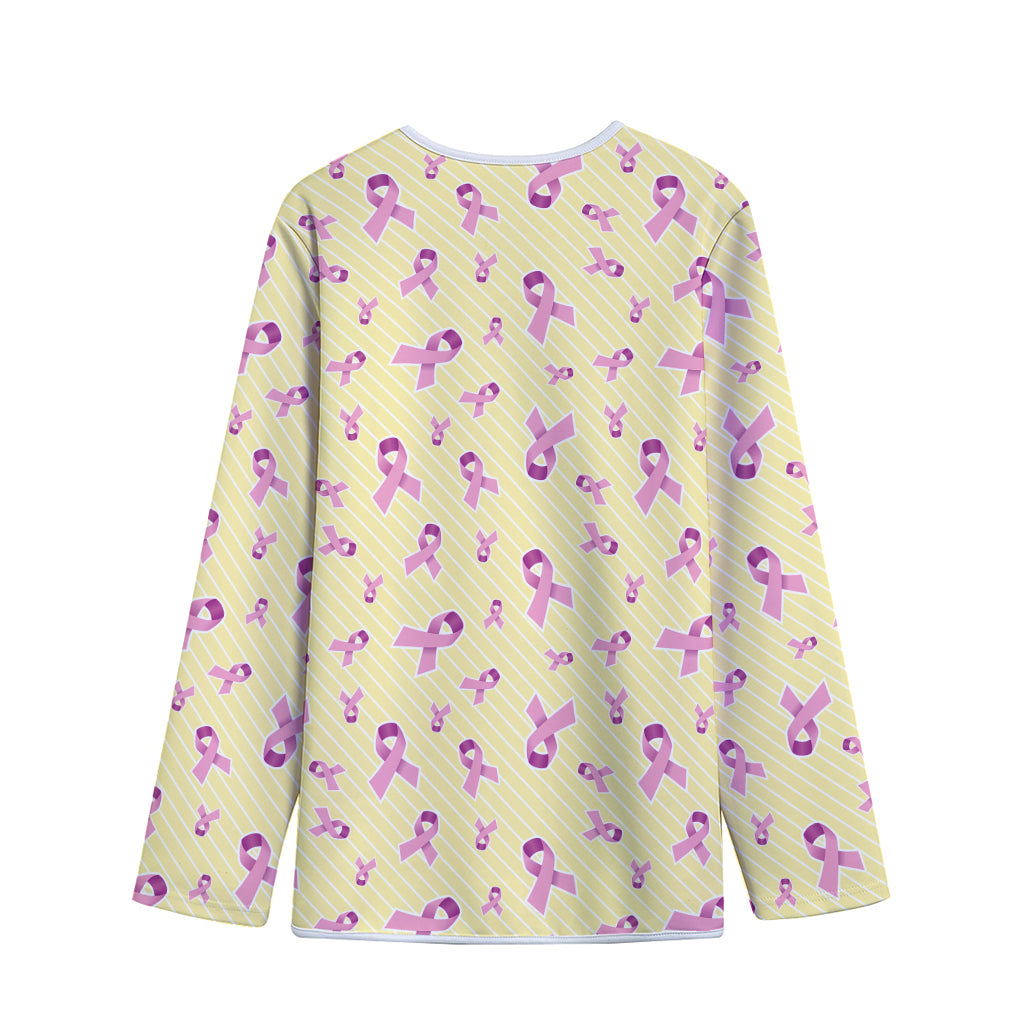 Pastel Breast Cancer Awareness Print Long Sleeve Short Coat