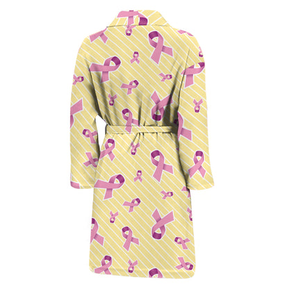 Pastel Breast Cancer Awareness Print Men's Bathrobe