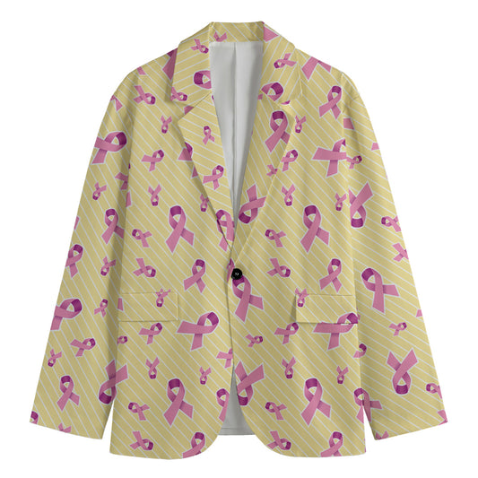 Pastel Breast Cancer Awareness Print Men's Blazer