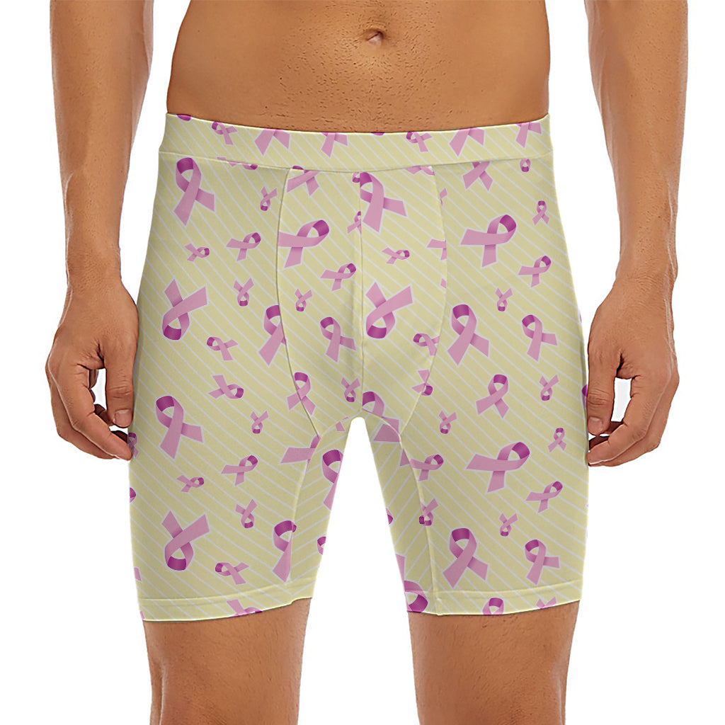 Pastel Breast Cancer Awareness Print Men's Long Boxer Briefs