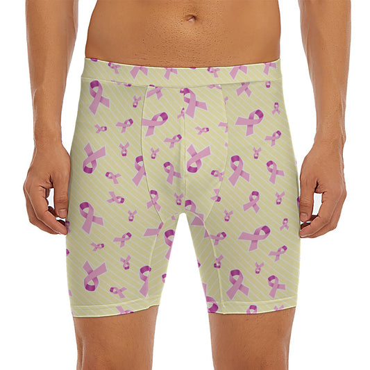 Pastel Breast Cancer Awareness Print Men's Long Boxer Briefs