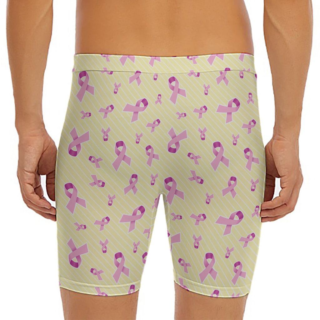 Pastel Breast Cancer Awareness Print Men's Long Boxer Briefs