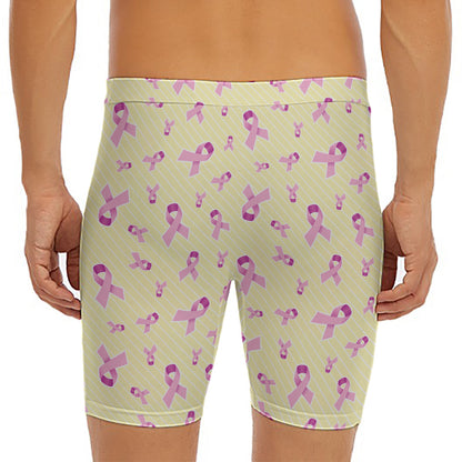 Pastel Breast Cancer Awareness Print Men's Long Boxer Briefs