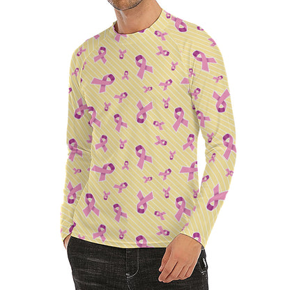 Pastel Breast Cancer Awareness Print Men's Long Sleeve Rash Guard