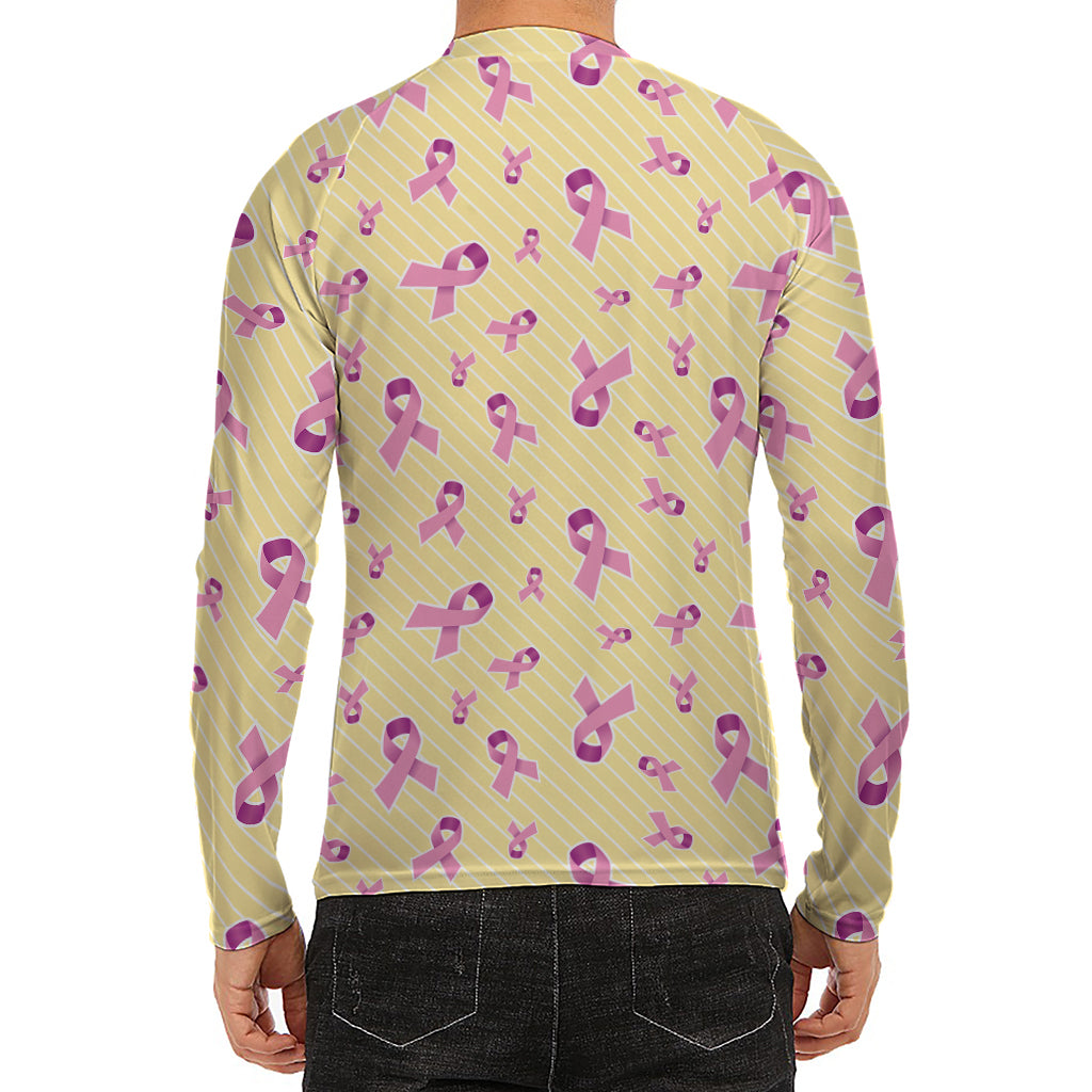 Pastel Breast Cancer Awareness Print Men's Long Sleeve Rash Guard