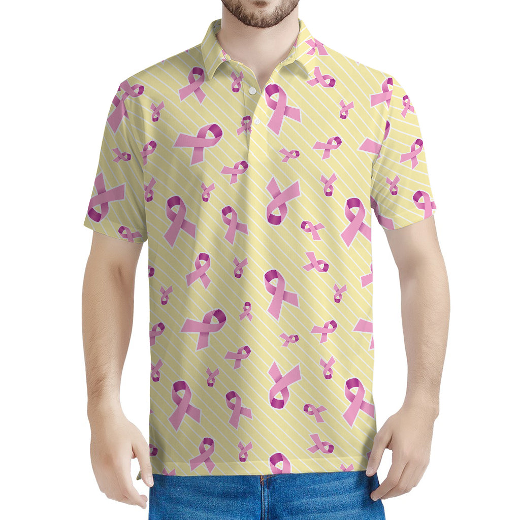 Pastel Breast Cancer Awareness Print Men's Polo Shirt