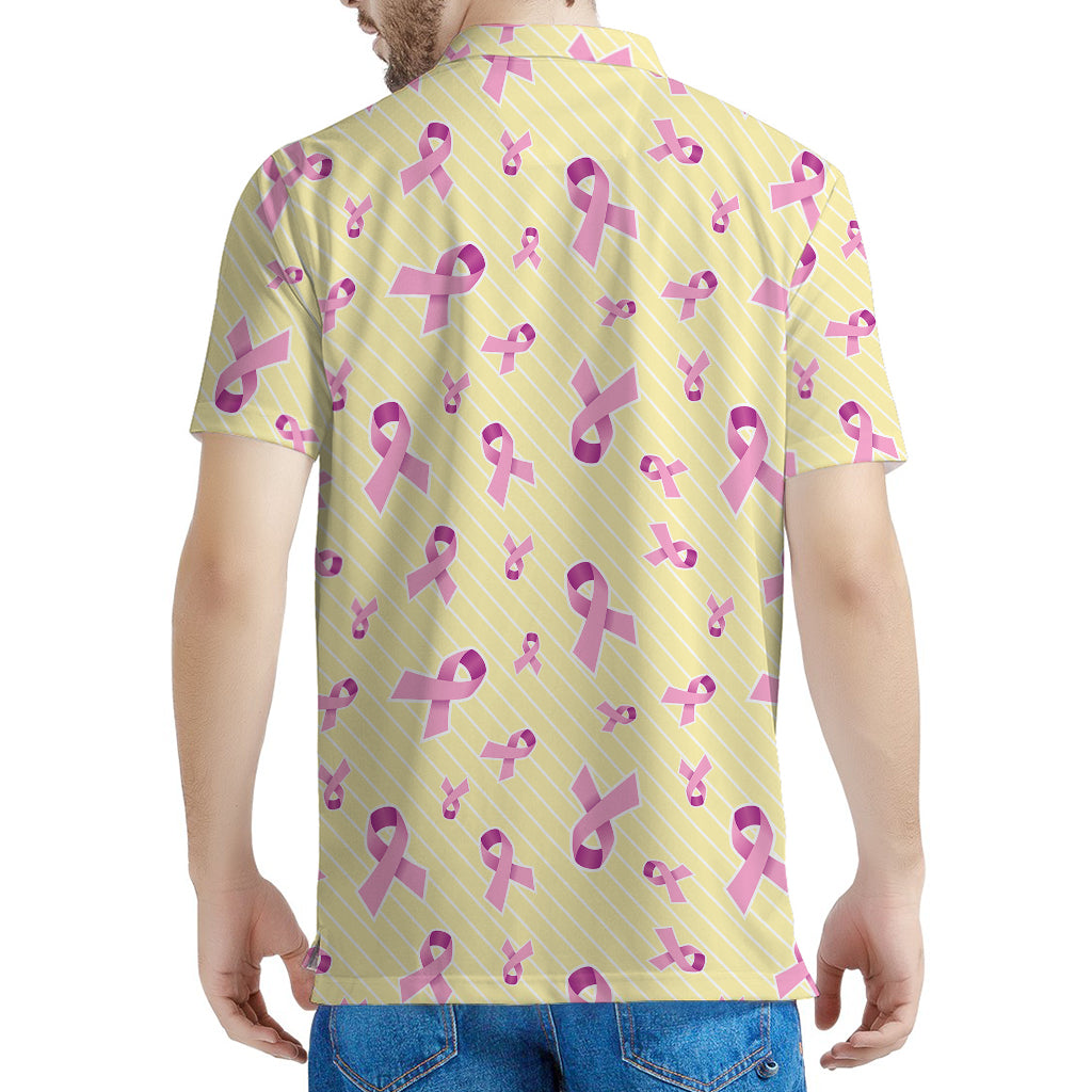 Pastel Breast Cancer Awareness Print Men's Polo Shirt