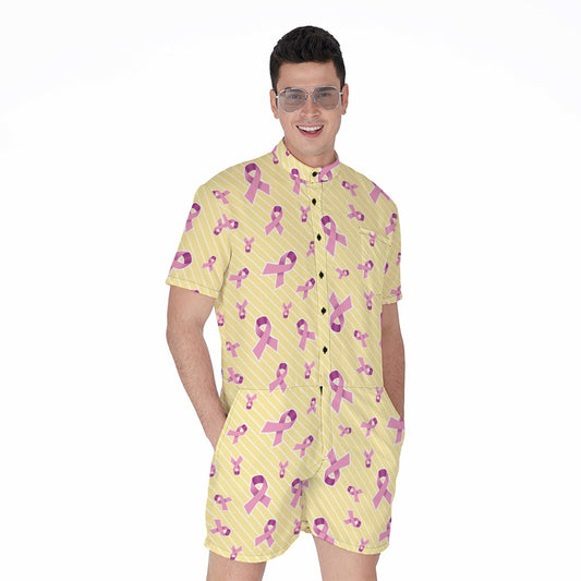 Pastel Breast Cancer Awareness Print Men's Rompers