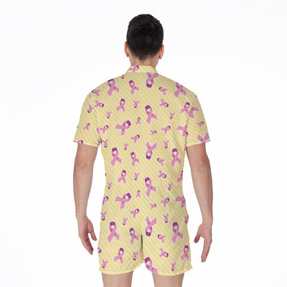 Pastel Breast Cancer Awareness Print Men's Rompers