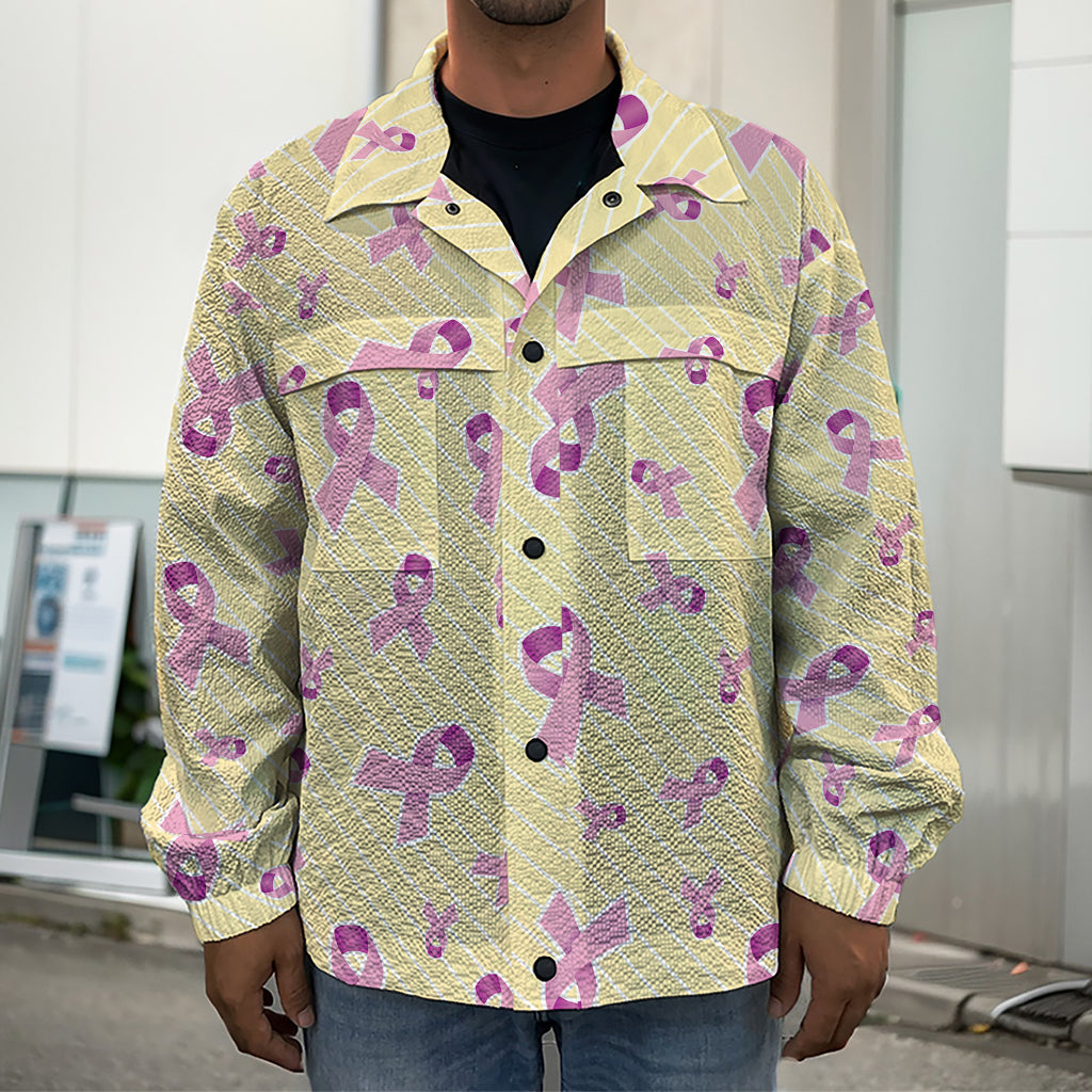 Pastel Breast Cancer Awareness Print Men's Shirt Jacket