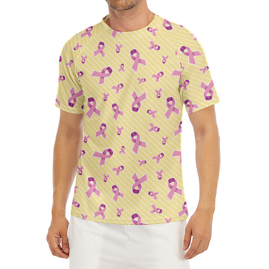Pastel Breast Cancer Awareness Print Men's Short Sleeve Rash Guard
