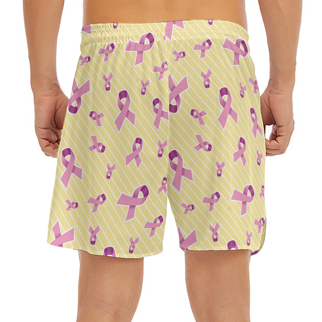 Pastel Breast Cancer Awareness Print Men's Split Running Shorts