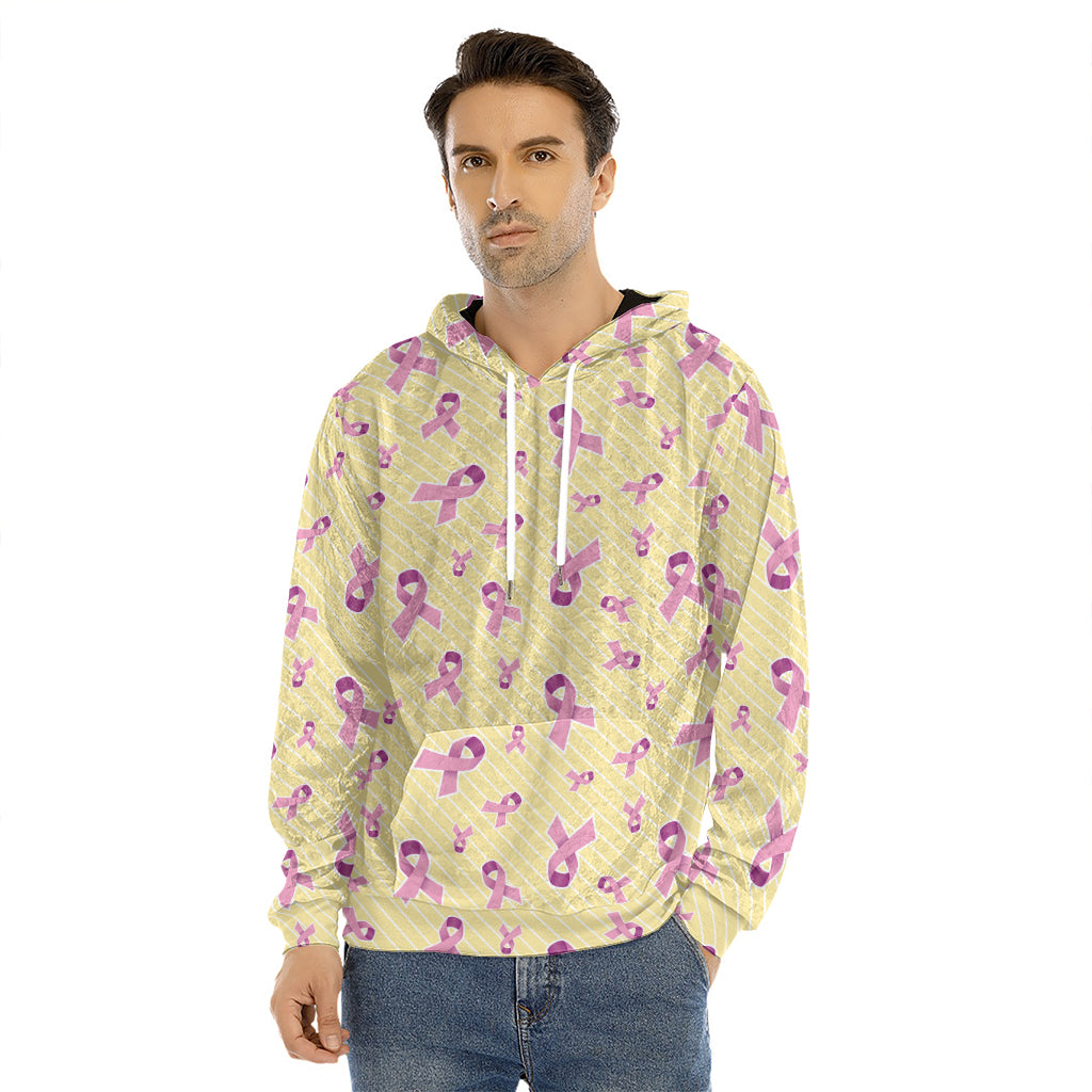 Pastel Breast Cancer Awareness Print Men's Velvet Pullover Hoodie