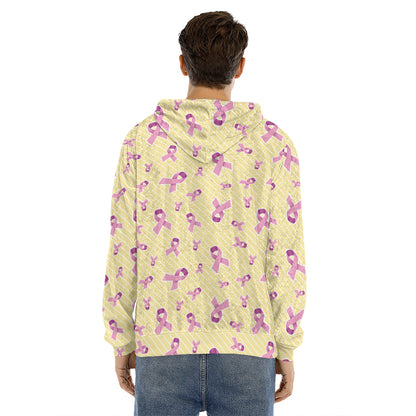 Pastel Breast Cancer Awareness Print Men's Velvet Pullover Hoodie