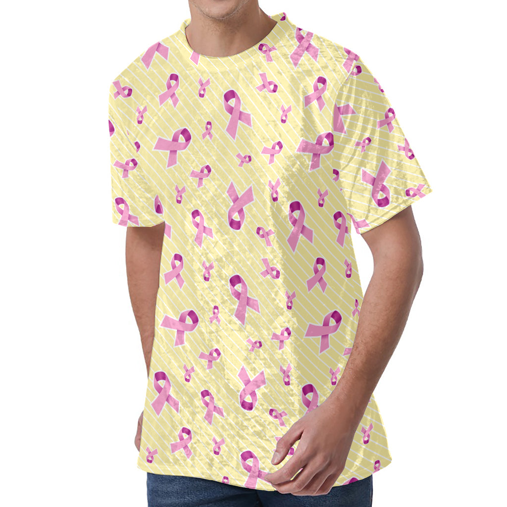 Pastel Breast Cancer Awareness Print Men's Velvet T-Shirt