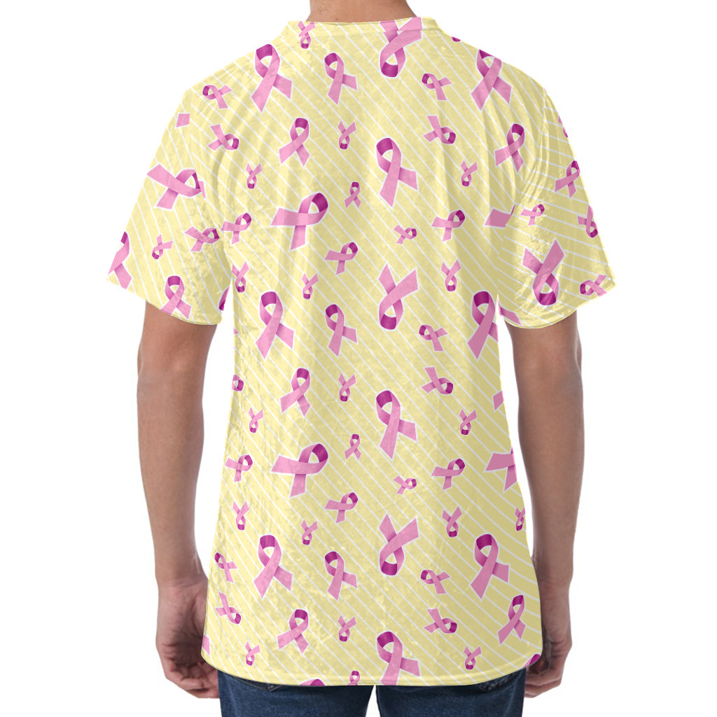 Pastel Breast Cancer Awareness Print Men's Velvet T-Shirt