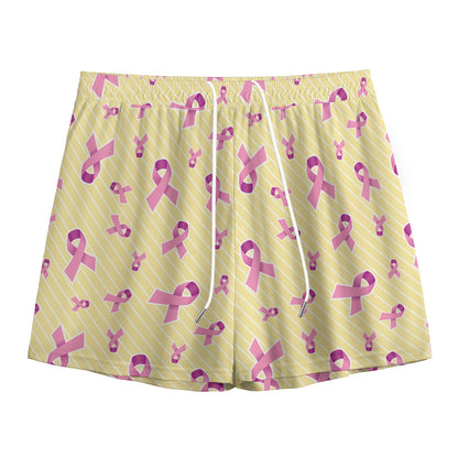 Pastel Breast Cancer Awareness Print Mesh Shorts