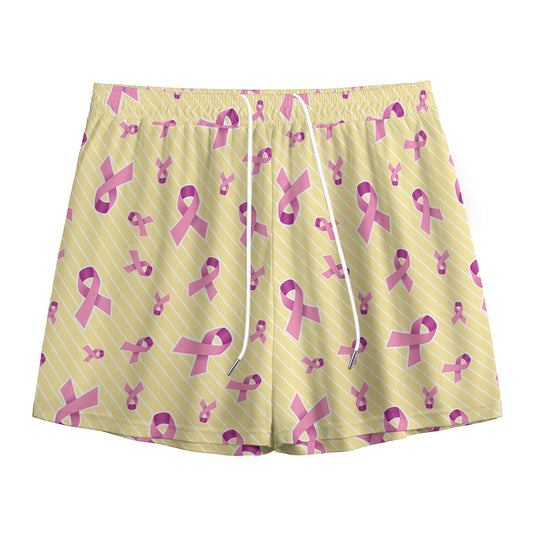 Pastel Breast Cancer Awareness Print Mesh Shorts