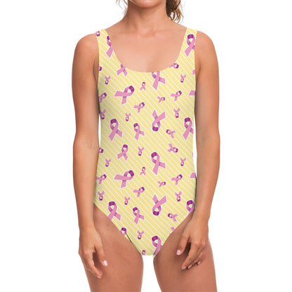 Pastel Breast Cancer Awareness Print One Piece Swimsuit