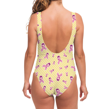Pastel Breast Cancer Awareness Print One Piece Swimsuit