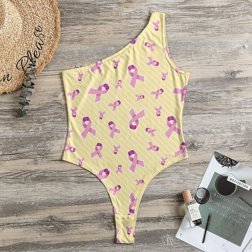 Pastel Breast Cancer Awareness Print One Shoulder Bodysuit