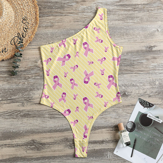 Pastel Breast Cancer Awareness Print One Shoulder Bodysuit