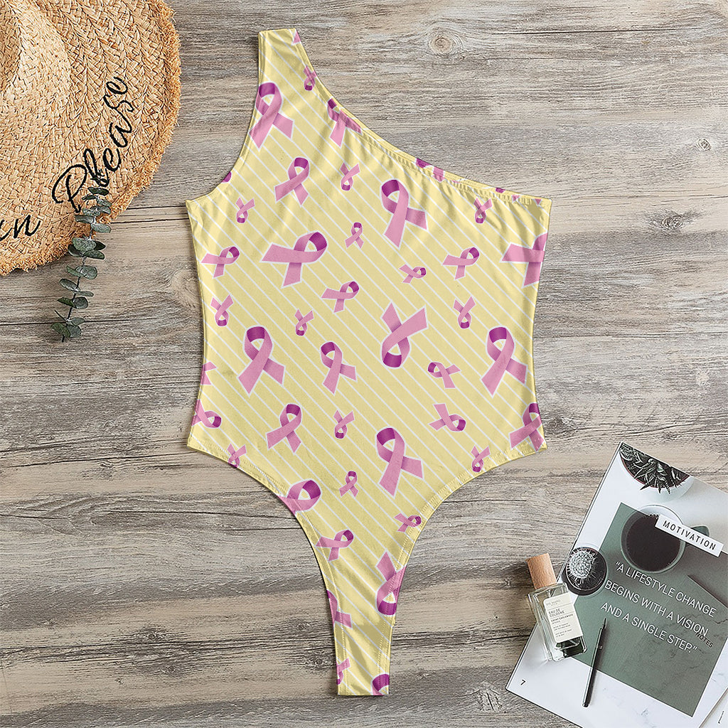 Pastel Breast Cancer Awareness Print One Shoulder Bodysuit