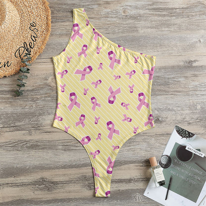 Pastel Breast Cancer Awareness Print One Shoulder Bodysuit