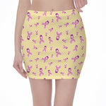 Pastel Breast Cancer Awareness Print Pencil Mini Skirt