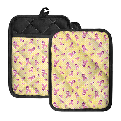 Pastel Breast Cancer Awareness Print Pot Holders With Pocket