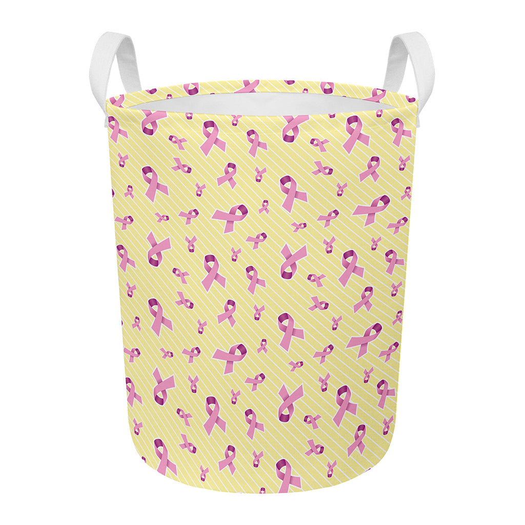 Pastel Breast Cancer Awareness Print Round Laundry Basket