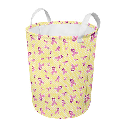 Pastel Breast Cancer Awareness Print Round Laundry Basket