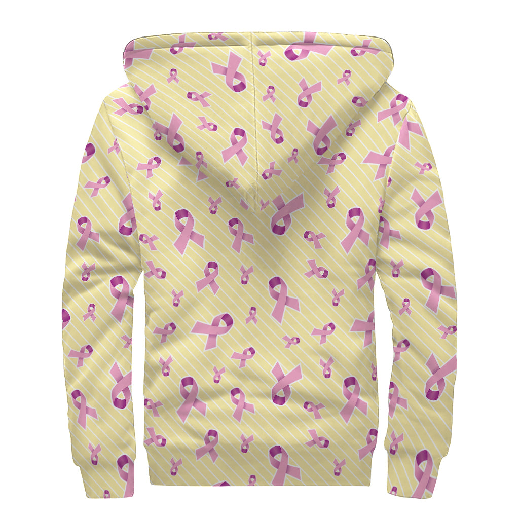 Pastel Breast Cancer Awareness Print Sherpa Lined Zip Up Hoodie