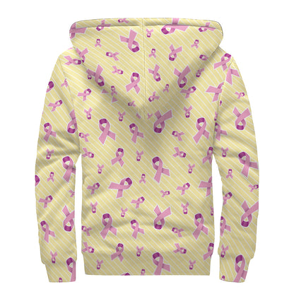 Pastel Breast Cancer Awareness Print Sherpa Lined Zip Up Hoodie