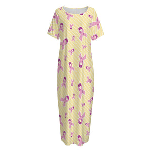 Pastel Breast Cancer Awareness Print Short Sleeve Long Nightdress