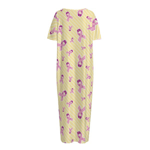 Pastel Breast Cancer Awareness Print Short Sleeve Long Nightdress