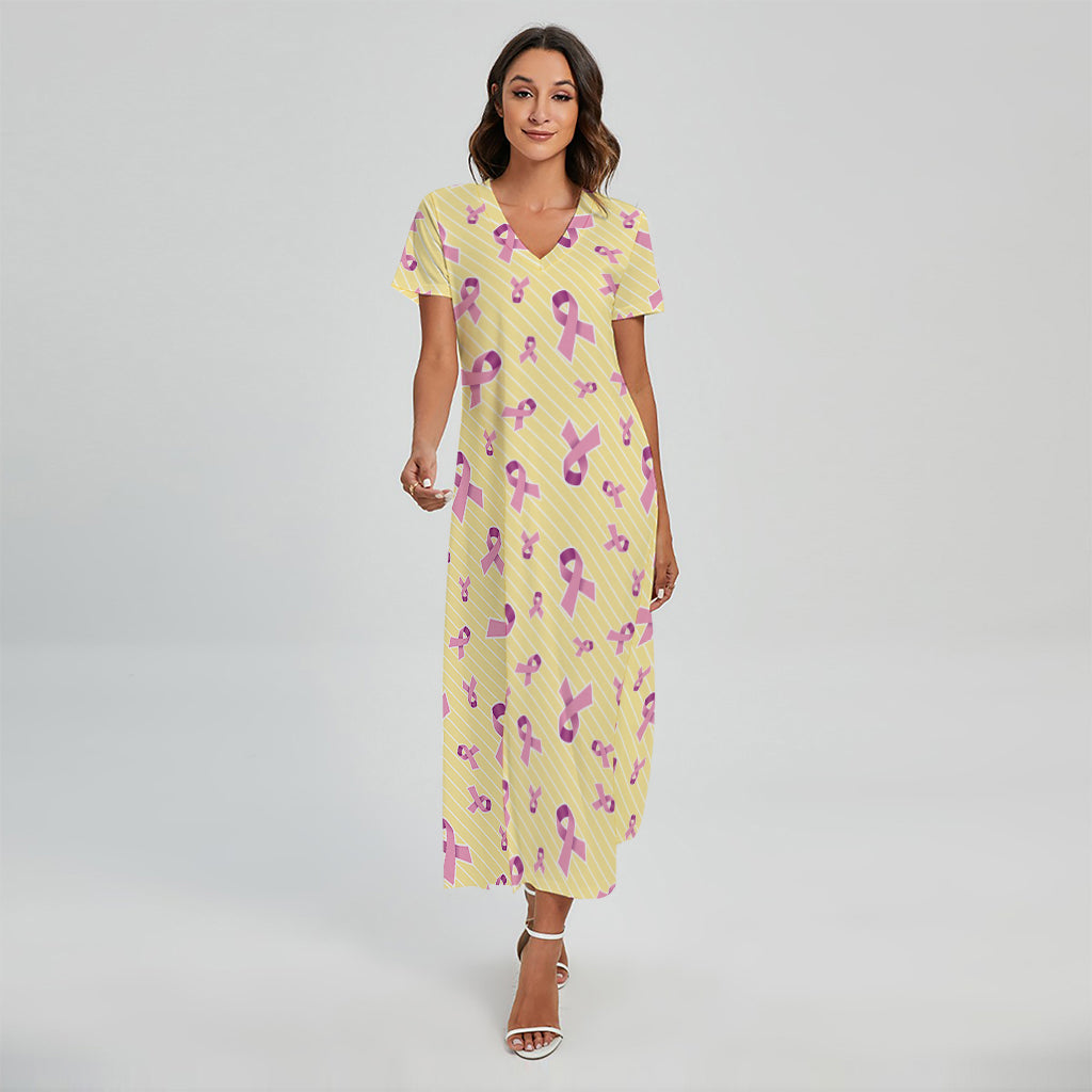 Pastel Breast Cancer Awareness Print Short Sleeve Maxi Dress